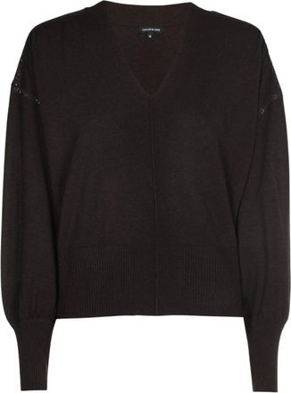 Caroline Biss Caroline Biss - Fijngebreide pull met strassdetail - Dames - Truien - Bruin - Maat: XL Wol