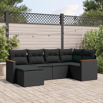vidaXL Vidaxl - Set De Sof&aacute;s De Jard&iacute;n 6 Piezas Y Cojines Rat&aacute;n Sint&eacute;tico Negro