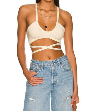 For Love & Lemons Jourdin Tie Crop Top In Ivory