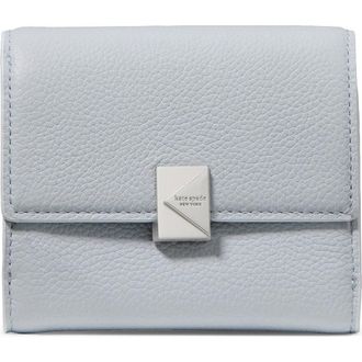 Kate Spade New York deco small pebbled leather flat wallet in Pale Sapphirine at Nordstrom