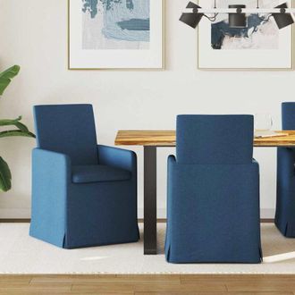 vidaXL Sillas De Comedor Con Ruedas 2 Pcs Azul 57 X 67 X 95 Cm Tela