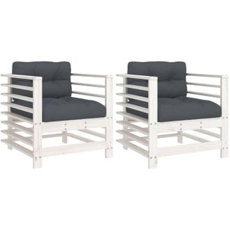 vidaXL Vidaxl - Sillones De Jard&iacute;n Con Cojines 2 Uds Madera Maciza Pino Blanco