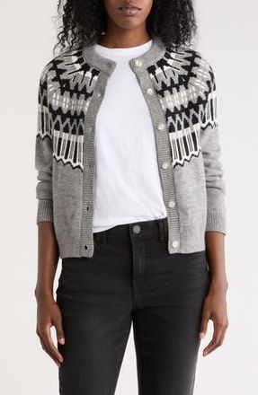 Bobeau Fair Isle Button Front Cardigan in Medium Grey/Black/White at Nordstrom Rack, Size X-Small