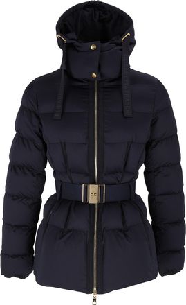 Elisabetta Franchi Black Padded Belted Hooded Jacket