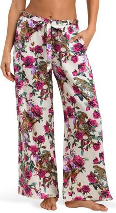 L'agence Geraldine Rose Leopard Linen Cover-Up Pants in White Multi at Nordstrom, Size X-Large