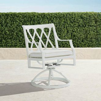 Frontgate Set of 2 Grayson Swivel Dining Arm Chairs in White Aluminum - Frontgate