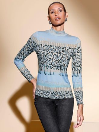 Cr&eacute;ation L Stehkragenshirt CREATION L Stehkragen-Shirt, Damen, Gr. 36, grau (grau, graphit, gemustert), 95% Viskose, 5% Elasthan, gemustert, Shirts Stehkragenshi