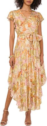 Vince Camuto Metallic Floral Asymmetric Hem Dress in Crushed Orange at Nordstrom, Size X-Small