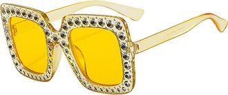 Generic Womens Rhinestone Sunglasses - UV Protection Sunglasses | Oversized Square Frame Bling Sun Glasses,Fashion Summer Shades, Durable AC Lens, PC Frame, L