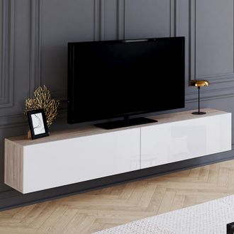 IDMarket Idmarket - Mueble Tv Suspendido Elio 180 Cm 2 Puertas Madera Y Blanco