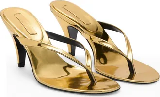 Mango Funnel Heel Flip Flop in Gold at Nordstrom, Size 38