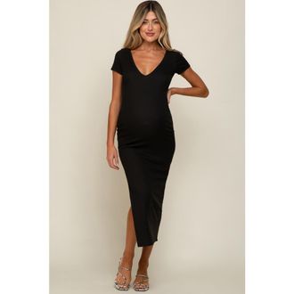 Pinkblush Basic Ribbed Side Slit Midi Dress in Black at Nordstrom, Size Medium