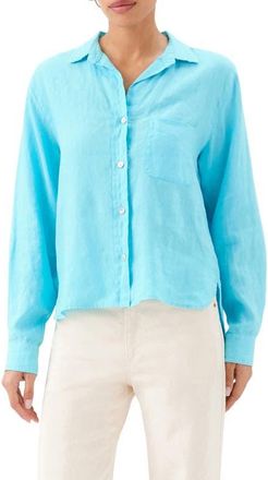 Karen Kane Linen Button-Up Shirt in Aqua at Nordstrom, Size X-Large