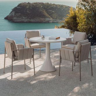 Sklum Set da tavolo rotondo &Oslash;90 cm in cemento e fibra di vetro Melody e 4 sedie da giardino con braccioli imbottite e in acciaio Zunik SKLUM