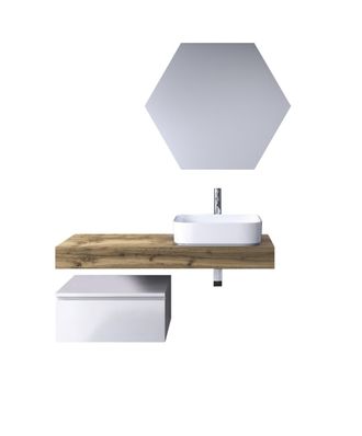 Aquadesign Mueble de ba&ntilde;o de 4 piezas en melamina roble miel/blanco