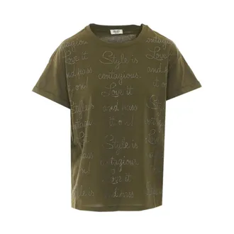Liu Jo Tops, Dames, Groen, L, Katoen, T-shirt met strass-versiering en ronde hals