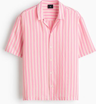 H&M Freizeithemd in Relaxed Fit - Rosa/Gestreift