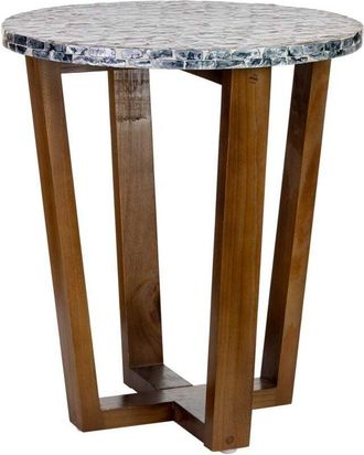 Wanderlust Deco Wanderlust Deco - Mesa auxiliar de madera y madreperla gris D36x40h cm