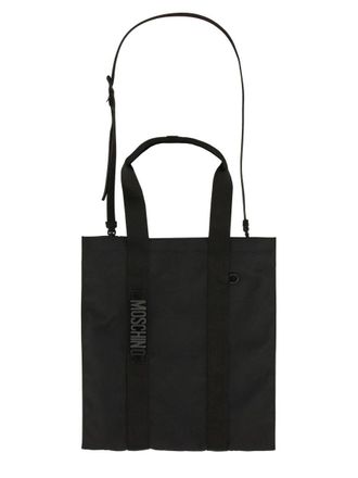 Moschino Mens Tote Bag With Logo Black Polyester Viscose Handbags Hand