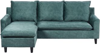 Beliani Beliani - Modern Velvet Corner Right Hand Sofa Polyester Solid Wood Legs Teal Elvenes