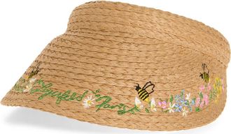 Karl Lagerfeld Floral Border Straw Visor in Natural at Nordstrom Rack