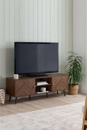 Birlea Herringford Large TV Unit Entertainment Stand Walnut Parquet Design in Brown