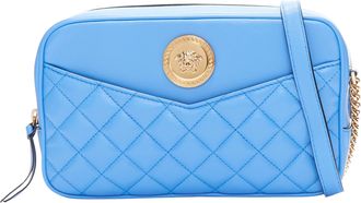 Versace blue lambskin leather quilted gold Medusa chain crossbody bag Small