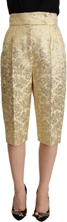 Dolce & Gabbana Floral Brocade High Waist Cropped Broek - Dames - Vrijetijds broeken - Beige - S - Leer - Broeken