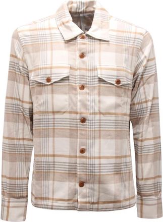 Eleventy Flanellen Overhemd - Heren - Casual Overhemden - Beige - M - Katoen - Overhemden
