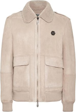 Philipp Plein Shealing Leather Bomber - Heren - Jassen - Beige - S - Leer - Jassen