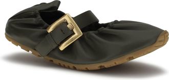 Balmain Womens Buckle Strap Ballerinas 7as Dark Olive Flat Shoes