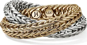 John Hardy Icon Chevron Crossover Ring, 4.5mm in Silver And Gold at Nordstrom, Size 9