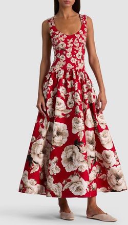 Alice & Olivia Oriana Floral Cotton Blend Midi Dress in Rose Garden Hibiscus at Nordstrom, Size 14