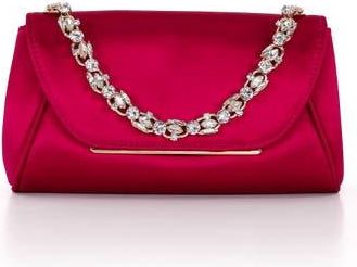 Badgley Mischka Seraphina Satin Clutch with Crystal Necklace Handslip in Passion Pink at Nordstrom, Size Medium