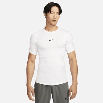 Nike Mens Nike Pro Dri-FIT Tight Short-Sleeve Fitness Top in White | FB7932-100
