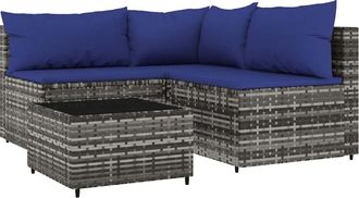 vidaXL Set De Muebles De Jard&iacute;n 4 Pzas Y Cojines Rat&aacute;n Sint&eacute;tico Gris Vidaxl