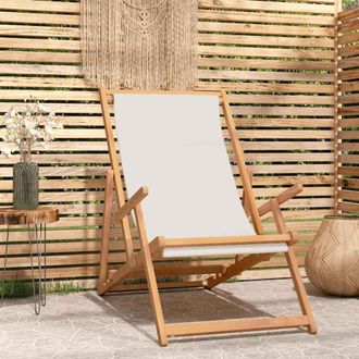 vidaXL Vidaxl - Silla De Playa Plegable De Madera Maciza De Teca Crema