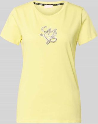 Liu Jo T-Shirt mit Rundhalsausschnitt und Strasssteinbesatz in Hellgelb, Gr&ouml;&szlig;e XXL