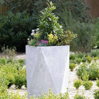PRIMROSE Grey Hexagon Handmade Fiberstone Planter Geometric Garden Pot 80cm