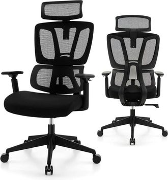 Costway Costway - Silla Oficina Ergonomica, Reposacabezas/Reposabrazos/Altura Ajustables, Silla Escritorio con Soporte Lumbar Tipo n, Silla Ergonomica