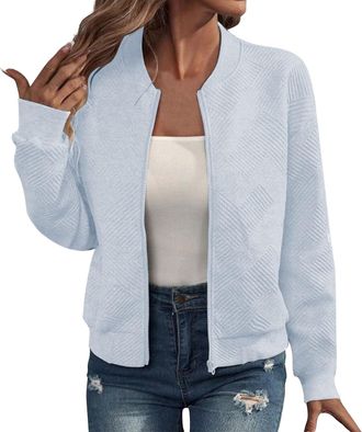 Generic Womens Coats,Black Jacket Women,Womens Bomber Jacket Casual Zip Up Long Sleeve Winter Coats Lightweight Quilted Flight Jackets Baseball Coat Dressy To