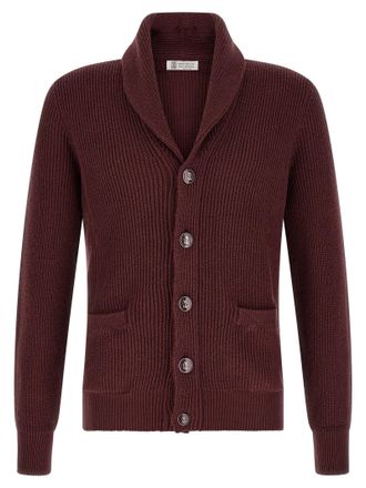 Brunello Cucinelli Bordeaux Cotton Mens Cardigan
