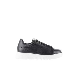 Emporio Armani Schoenen, Heren, Blauw, 42 EU, Leer, Leren sneaker van getrommeld leer