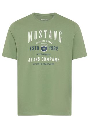 Mustang Kurzarmshirt MUSTANG Alex Logoprint, Herren, Gr. XXL, sea spray, Jersey, Obermaterial: 100% Baumwolle, bedruckt, normal h&uuml;ftbedeckend, Rundhals, Shirt