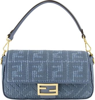 Fendi Sac Baguette met raffia-effect - Dames - Schoudertassen - Blauw - ONE Size - Tassen