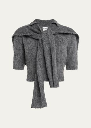 Monse Cropped Polo Knit Sweater with Scarf