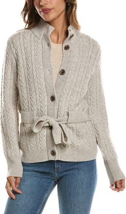 Fort&eacute; Cashmere Military Cable Wool & Cashmere-Blend Cardigan