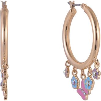 Hallmark Gold Tone Hoop Earrings with Enamel Flower Drops in Pink at Nordstrom