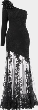 Mac Duggal Embroidered Mesh Jersey Gown