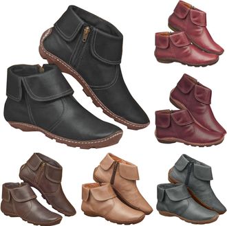 Generic Ankle Boots for Women UK,Wide Fit Shoes Womens Winter Boots,Low Heel Classic Stylish Side Zipper Non Slip Leather Waterproof Ankle Wellies,Vintage Cas